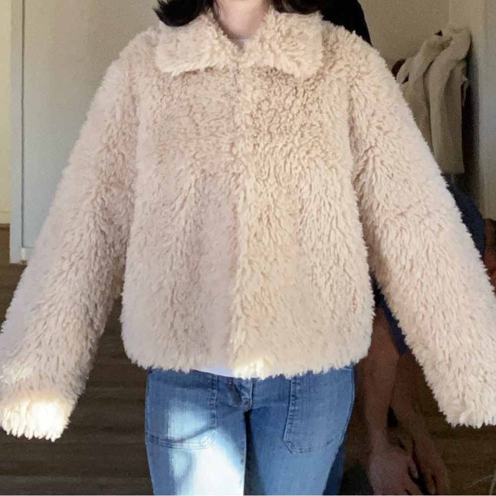 Women's Cream Faux Fur Jacket